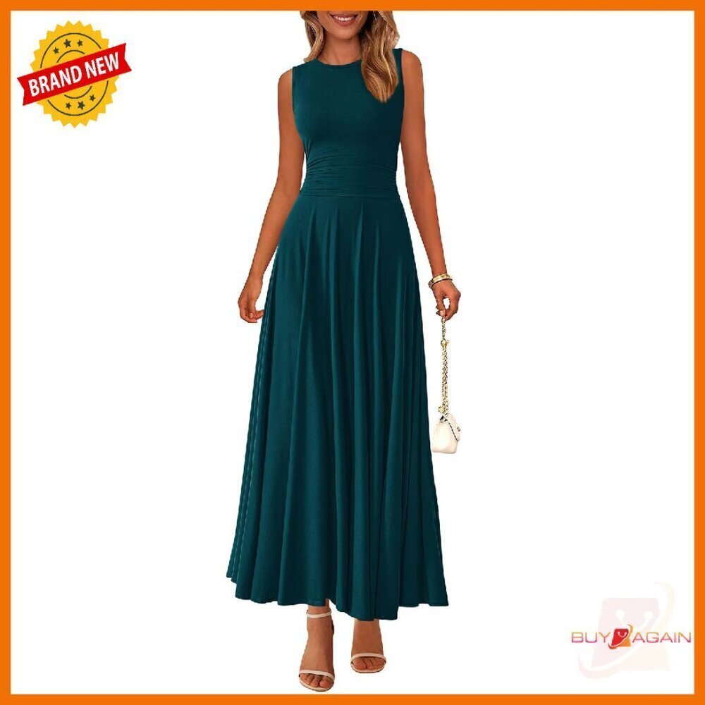 Sleeveless Maxi Dress Stretch Tank A-Line Flowy Long Casual Spring